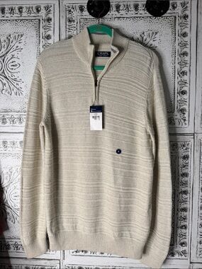 Chaps Men’s Cream Half-Zip Textured Knit Sweater